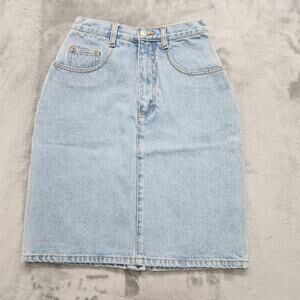 Vintage 90s Jordache JeanJer Jeans Skirt Womens 3/4 Blue Light Wash Pencil Denim